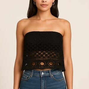 🔴 Buffalo David Bitton Black Strapless Lace Crop Top M NWOT Boho Festival Tube